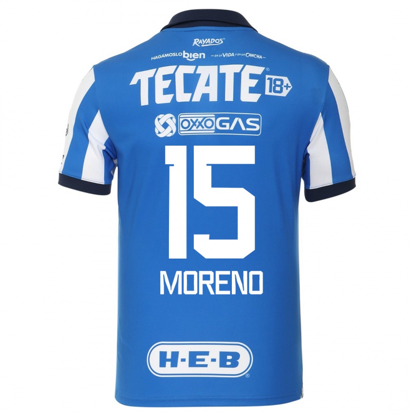 Mujer Camiseta Hector Moreno #15 Azul Blanco 1ª Equipación 2023/24 La Camisa México