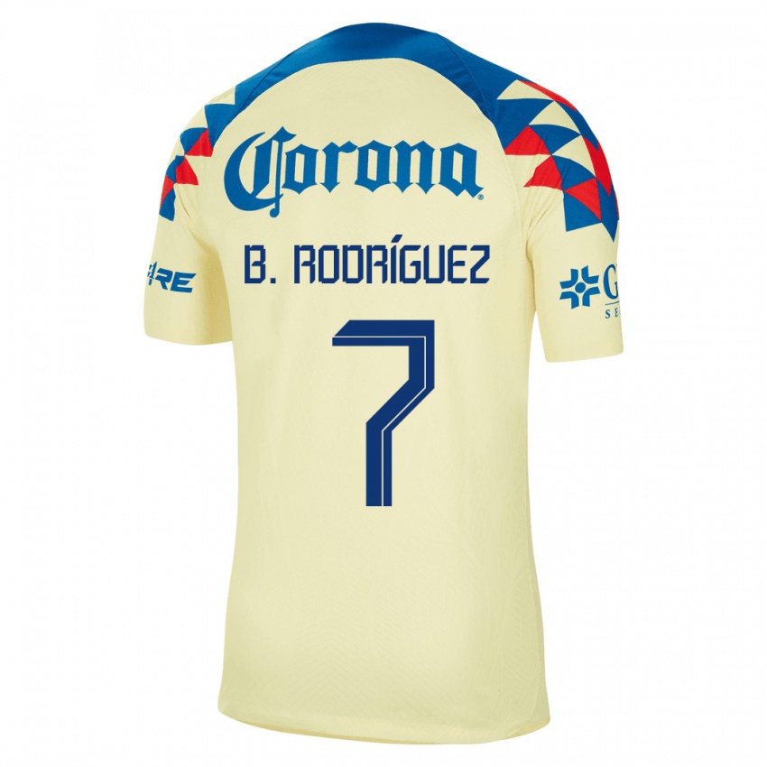 Mujer Camiseta Brian Rodríguez #7 Amarillo 1ª Equipación 2023/24 La Camisa México