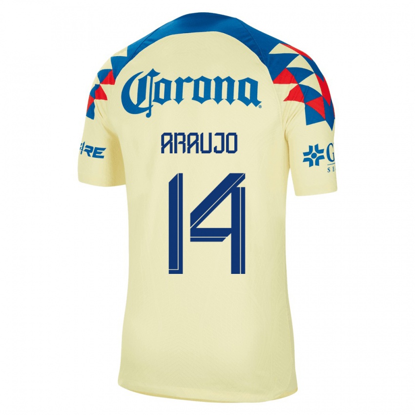 Mujer Camiseta Nestor Araujo #14 Amarillo 1ª Equipación 2023/24 La Camisa México