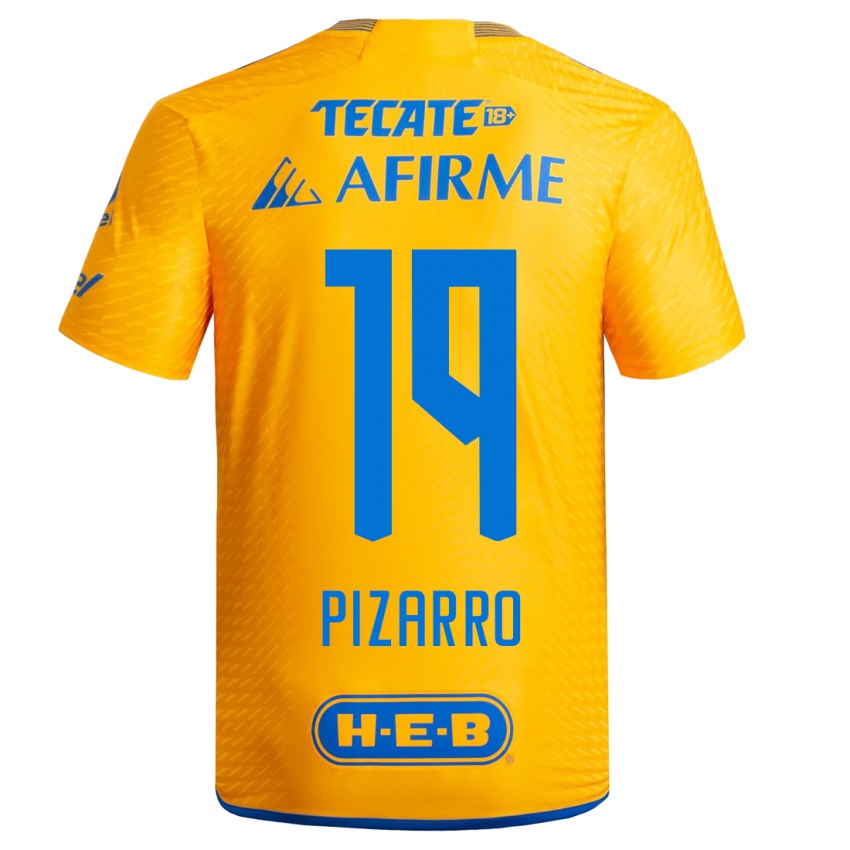 Mujer Camiseta Guido Pizarro #19 Amarillo 1ª Equipación 2023/24 La Camisa México