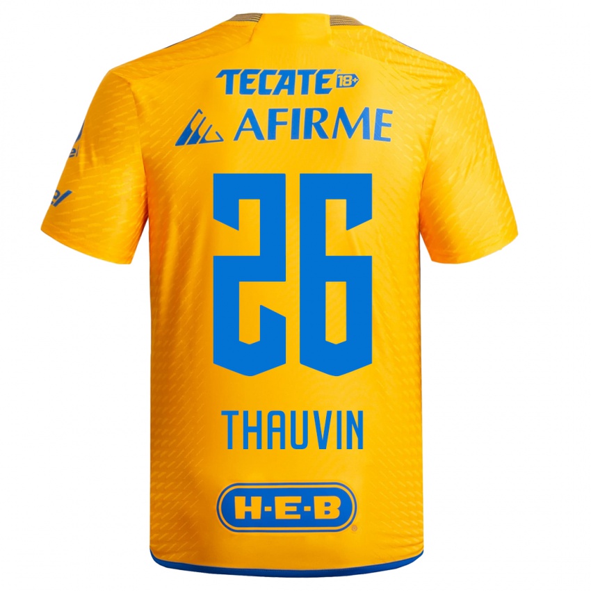 Mujer Camiseta Florian Thauvin #26 Amarillo 1ª Equipación 2023/24 La Camisa México