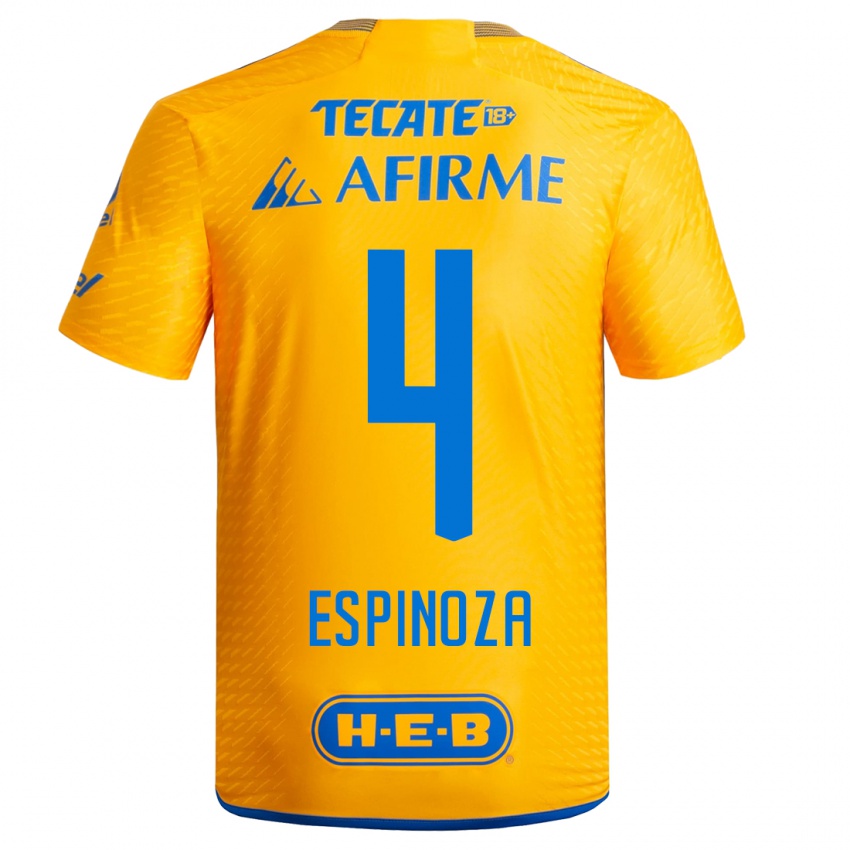 Mujer Camiseta Greta Espinoza #4 Amarillo 1ª Equipación 2023/24 La Camisa México