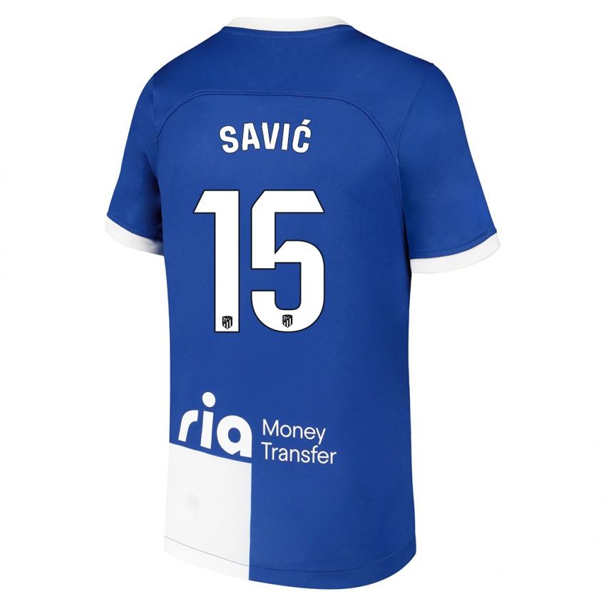 Mujer Camiseta Stefan Savic #15 Azul Blanco 2ª Equipación 2023/24 La Camisa México