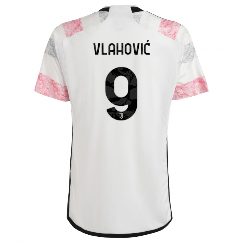 Mujer Camiseta Dusan Vlahovic #9 Blanco Rosa 2ª Equipación 2023/24 La Camisa México