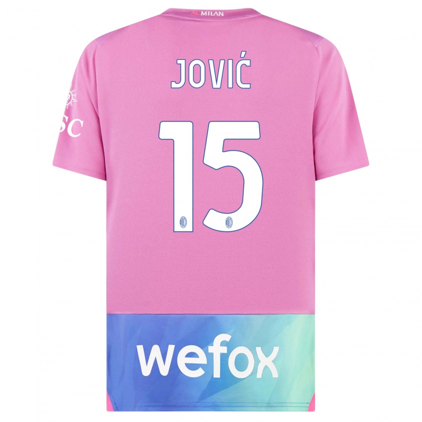 Mujer Camiseta Luka Jovic #15 Rosado Morado Equipación Tercera 2023/24 La Camisa México