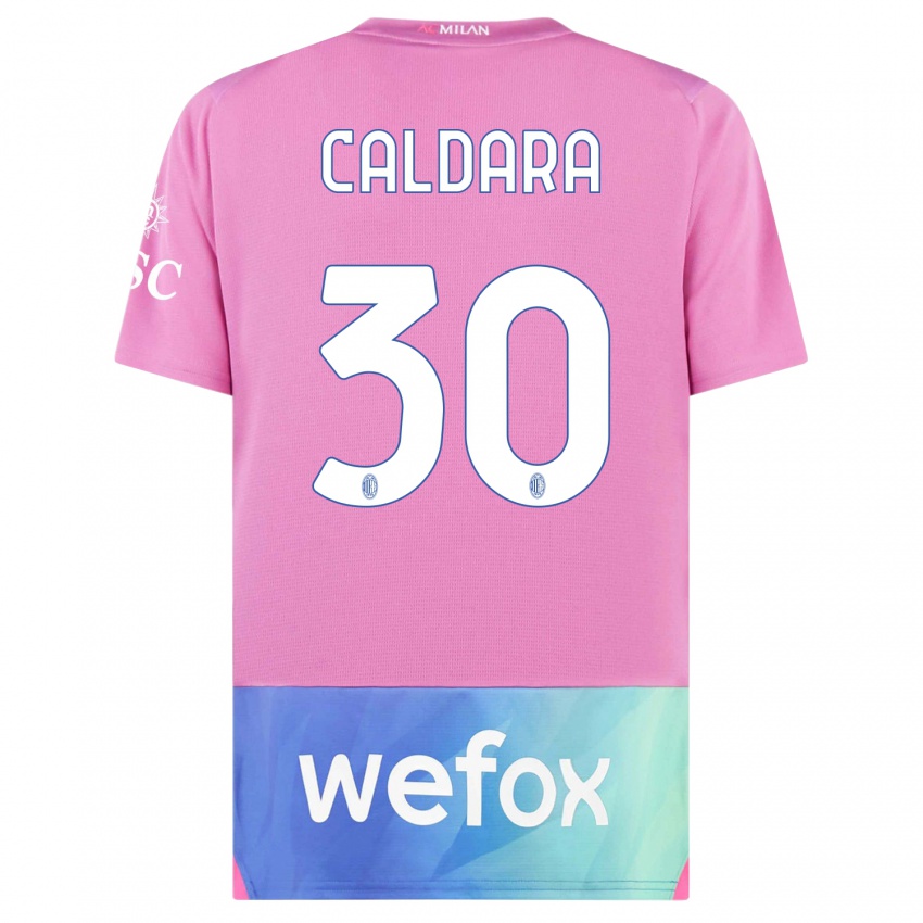 Mujer Camiseta Mattia Caldara #30 Rosado Morado Equipación Tercera 2023/24 La Camisa México