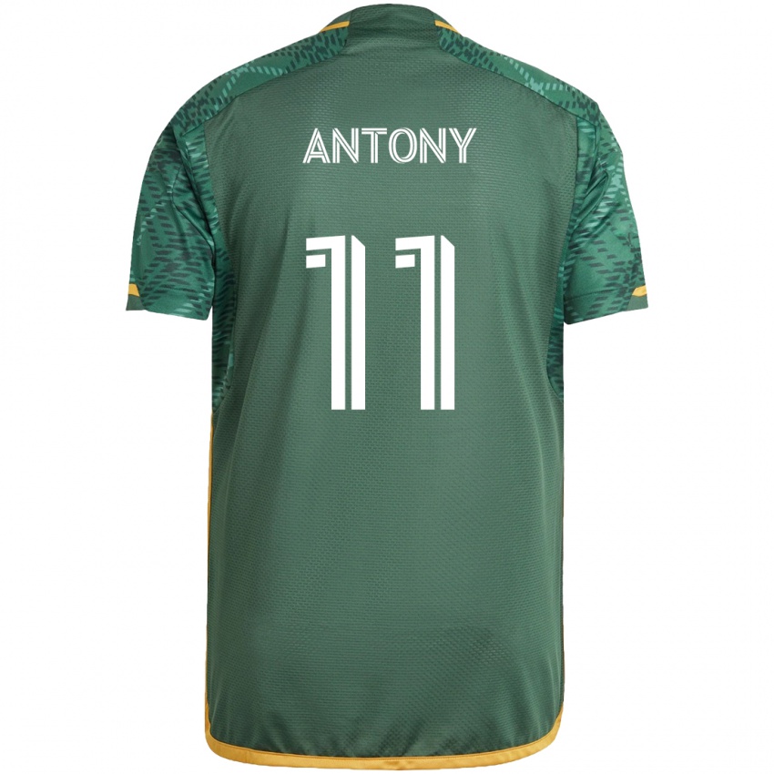 Niño Camiseta Antony #11 Verde Naranja 1ª Equipación 2024/25 La Camisa México