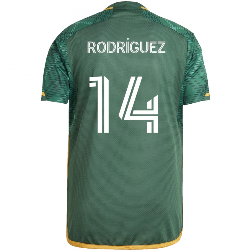 Niño Camiseta Jonathan Rodriguez #14 Verde Naranja 1ª Equipación 2024/25 La Camisa México