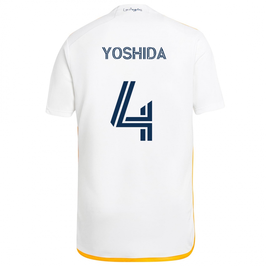 Niño Camiseta Maya Yoshida #4 Blanco Amarillo 1ª Equipación 2024/25 La Camisa México