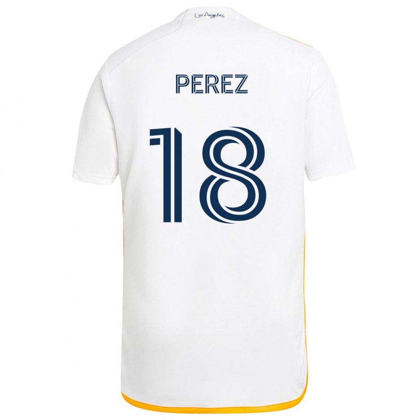 Niño Camiseta Jonathan Pérez #18 Blanco Amarillo 1ª Equipación 2024/25 La Camisa México