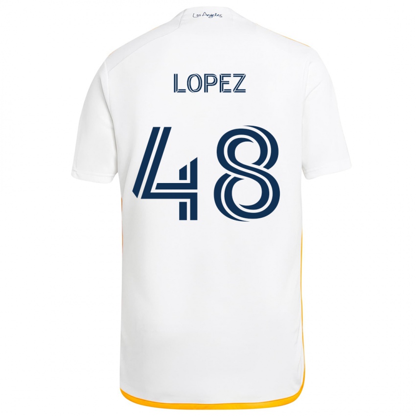 Niño Camiseta Diego López #48 Blanco Amarillo 1ª Equipación 2024/25 La Camisa México