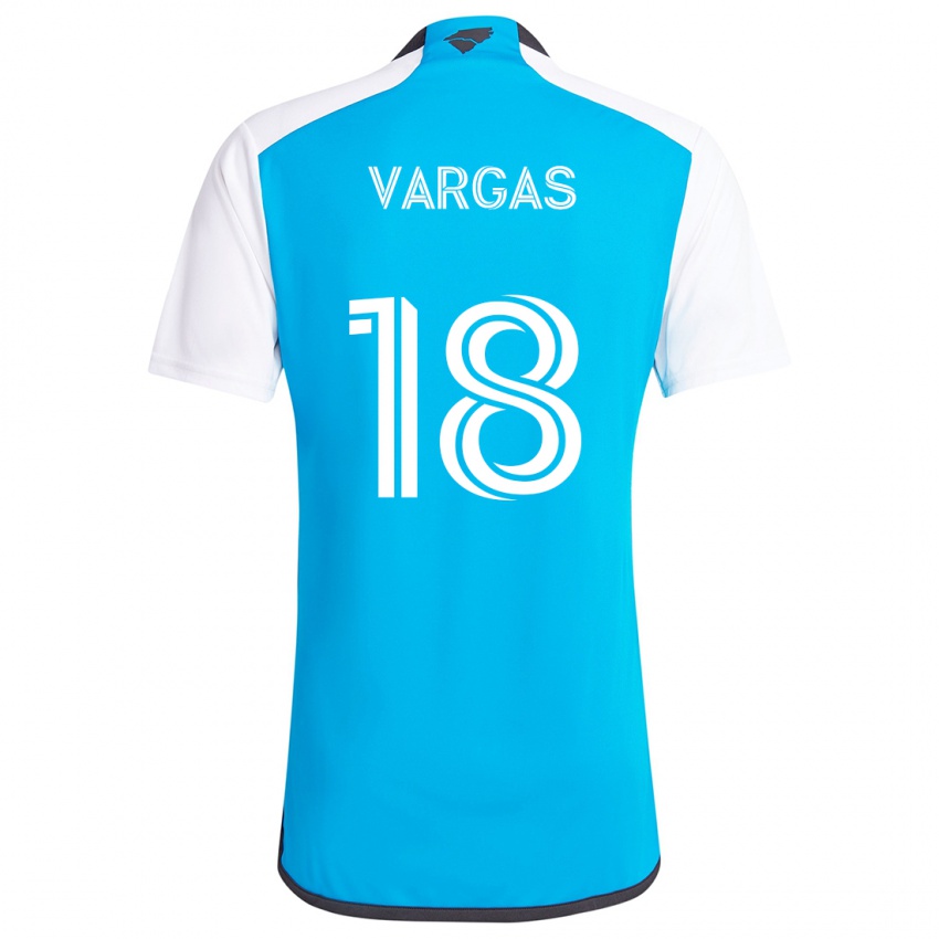 Niño Camiseta Kerwin Vargas #18 Azul Blanco 1ª Equipación 2024/25 La Camisa México