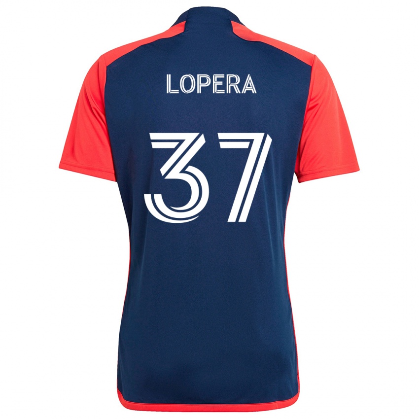 Niño Camiseta Steban Lopera #37 Azul Rojo 1ª Equipación 2024/25 La Camisa México