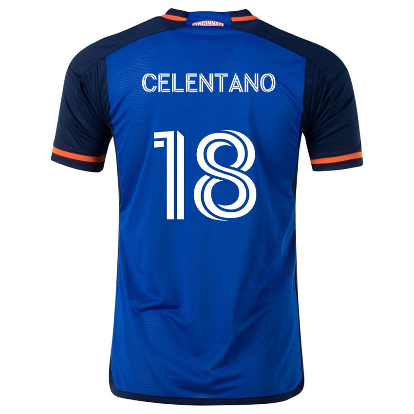 Niño Camiseta Roman Celentano #18 Azul Blanco 1ª Equipación 2024/25 La Camisa México