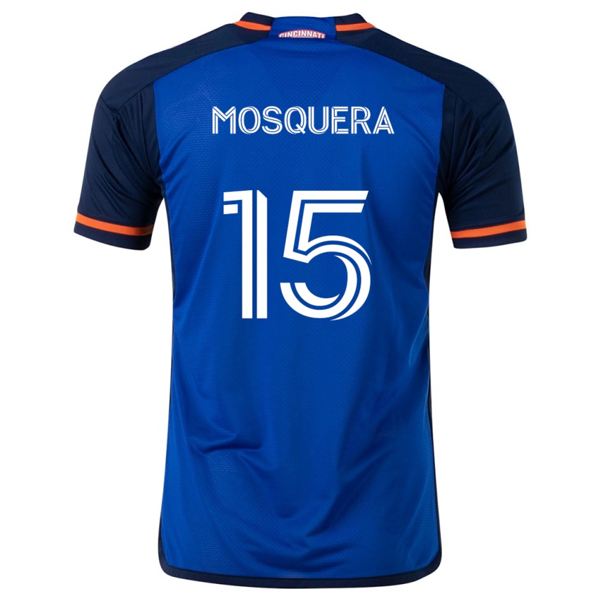 Niño Camiseta Yerson Mosquera #15 Azul Blanco 1ª Equipación 2024/25 La Camisa México