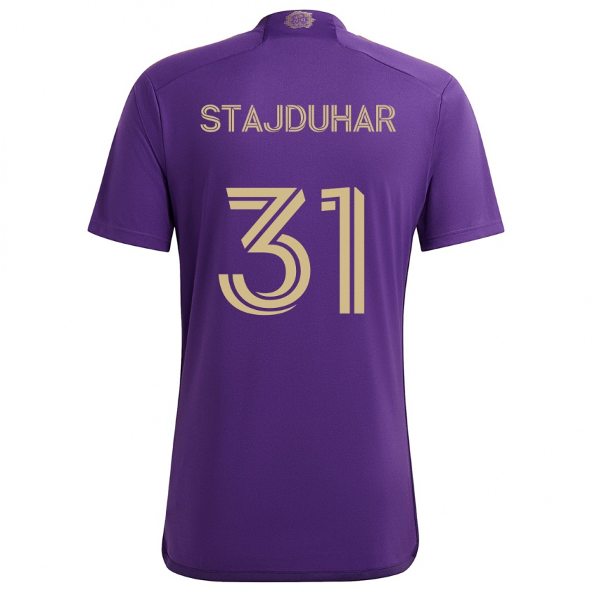 Niño Camiseta Mason Stajduhar #31 Púrpura Amarillo 1ª Equipación 2024/25 La Camisa México