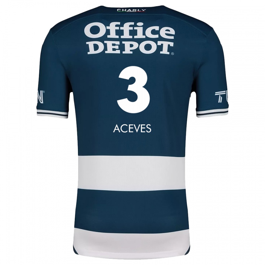 Niño Camiseta Alonso Aceves #3 Azul Blanco 1ª Equipación 2024/25 La Camisa México