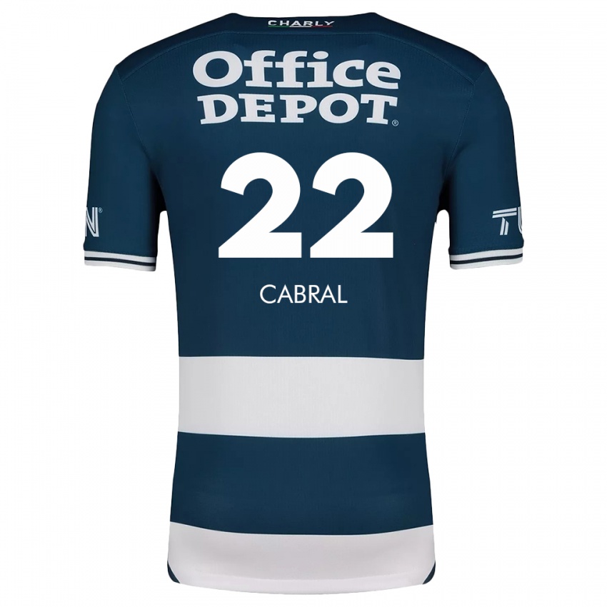 Niño Camiseta Gustavo Cabral #22 Azul Blanco 1ª Equipación 2024/25 La Camisa México