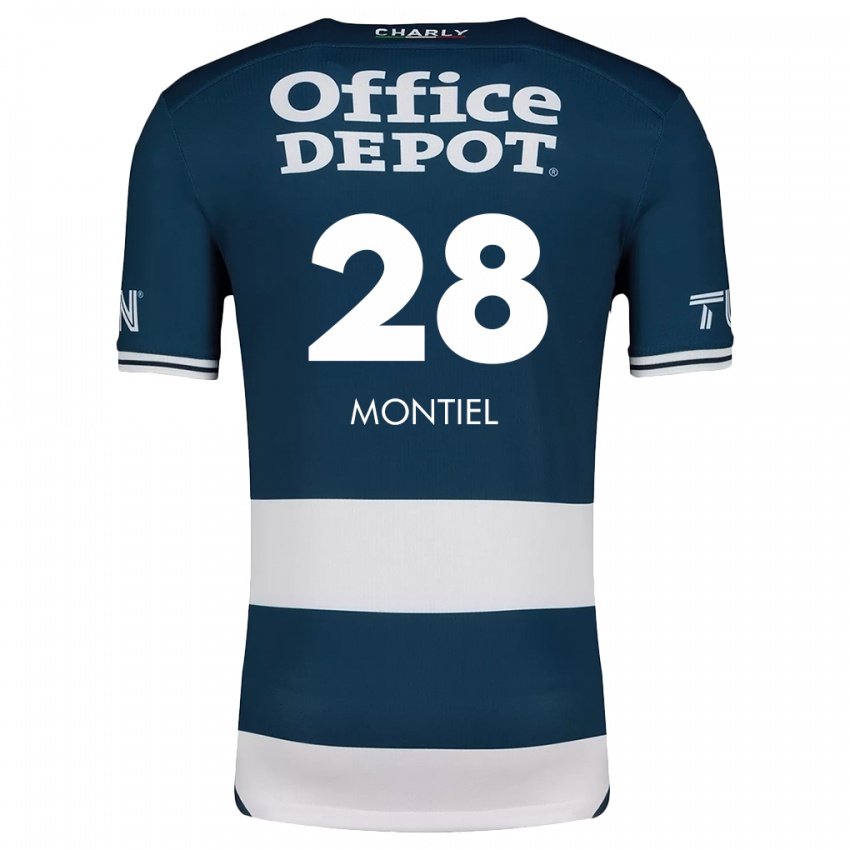 Niño Camiseta Elías Montiel #28 Azul Blanco 1ª Equipación 2024/25 La Camisa México