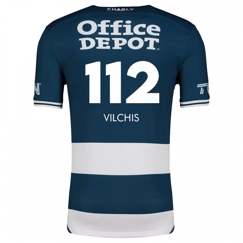 Niño Camiseta Leonardo Vílchis #112 Azul Blanco 1ª Equipación 2024/25 La Camisa México