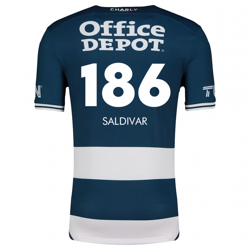 Niño Camiseta José Saldívar #186 Azul Blanco 1ª Equipación 2024/25 La Camisa México