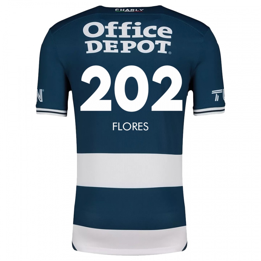 Niño Camiseta Luis Flores #202 Azul Blanco 1ª Equipación 2024/25 La Camisa México