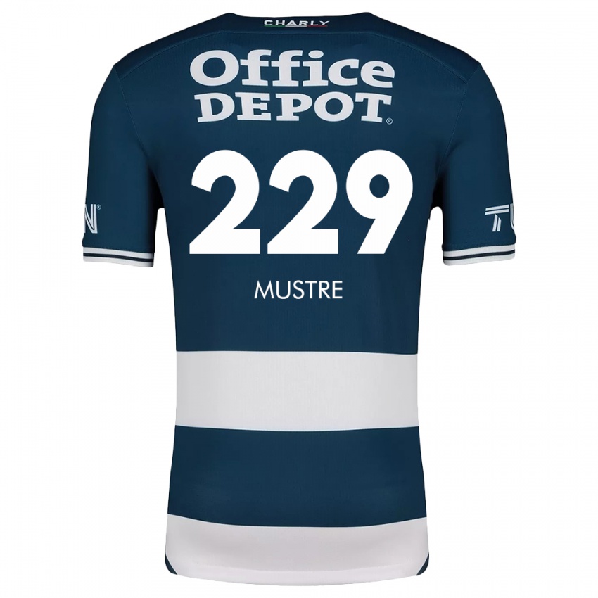 Niño Camiseta Eduardo Mustre #229 Azul Blanco 1ª Equipación 2024/25 La Camisa México