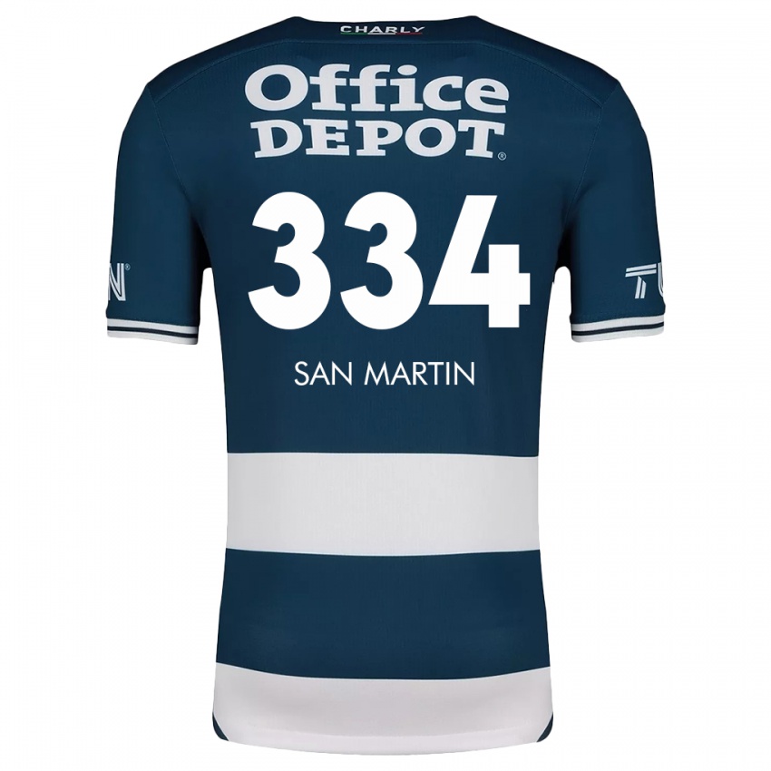 Niño Camiseta Uziel San Martín #334 Azul Blanco 1ª Equipación 2024/25 La Camisa México