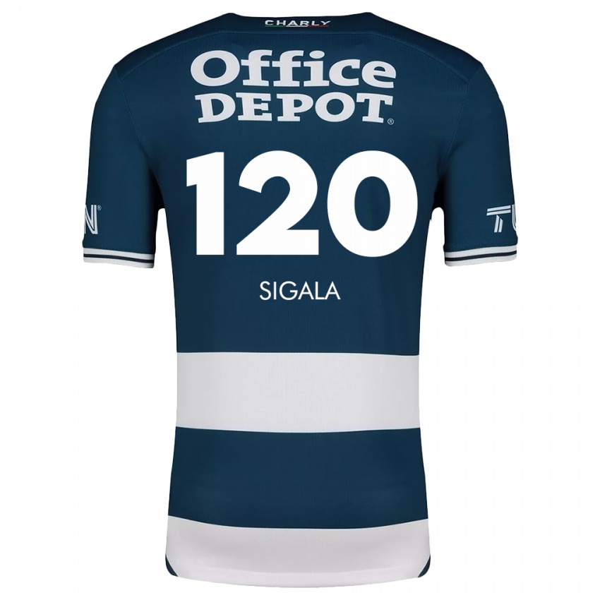 Niño Camiseta Juan Sigala #120 Azul Blanco 1ª Equipación 2024/25 La Camisa México