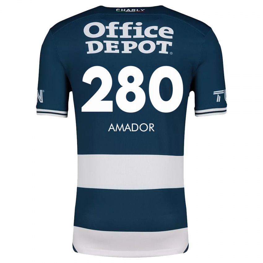 Niño Camiseta Santiago Amador #280 Azul Blanco 1ª Equipación 2024/25 La Camisa México