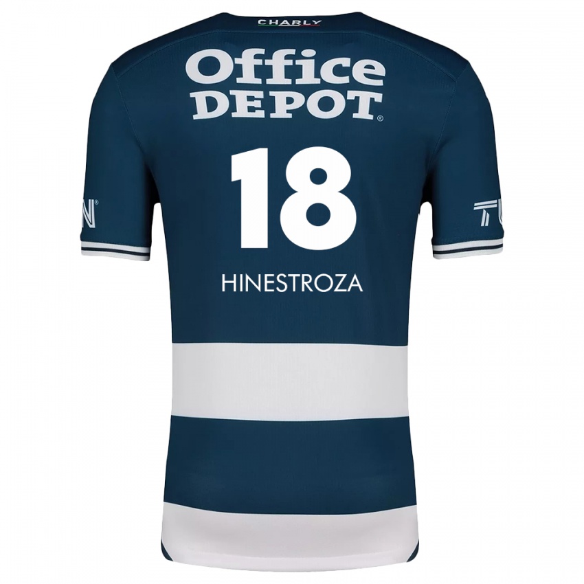 Niño Camiseta Marino Hinestroza #18 Azul Blanco 1ª Equipación 2024/25 La Camisa México