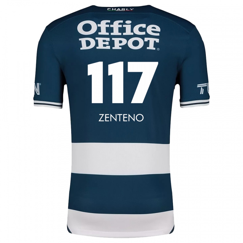 Niño Camiseta Gustavo Zenteno #117 Azul Blanco 1ª Equipación 2024/25 La Camisa México