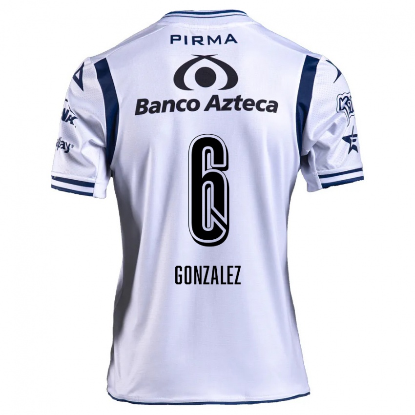 Niño Camiseta Pablo González #6 Blanco Azul Marino 1ª Equipación 2024/25 La Camisa México