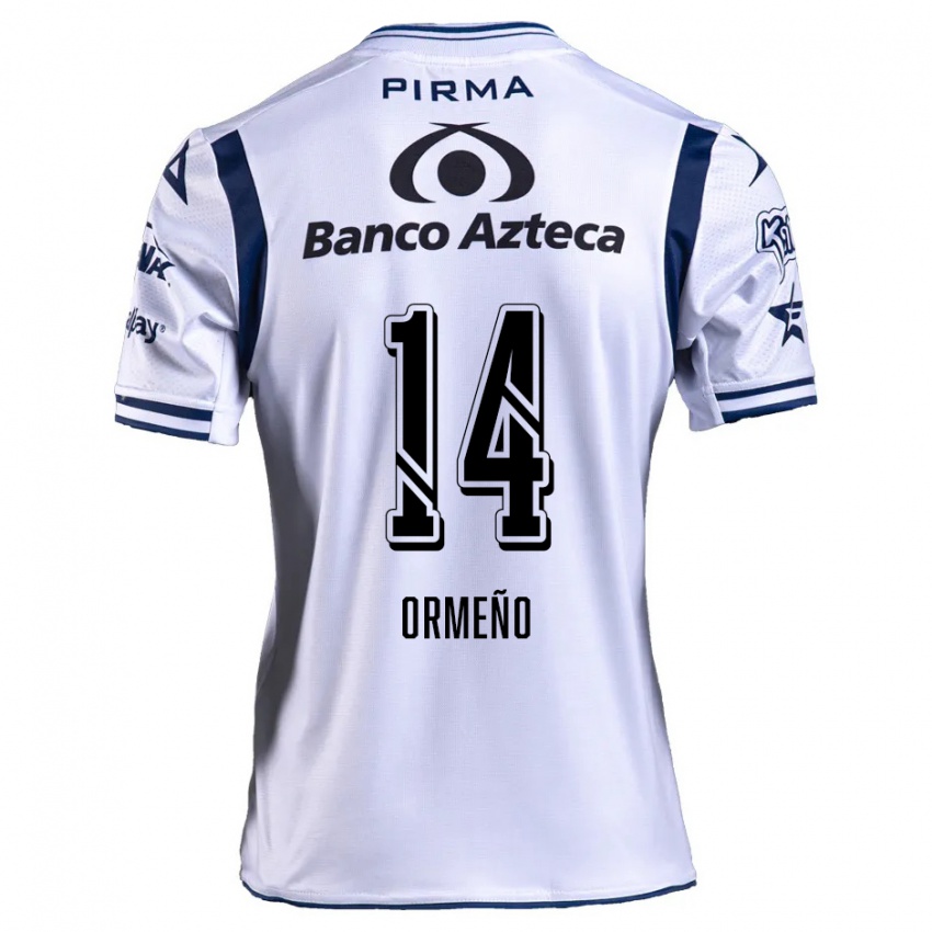 Niño Camiseta Santiago Ormeño #14 Blanco Azul Marino 1ª Equipación 2024/25 La Camisa México