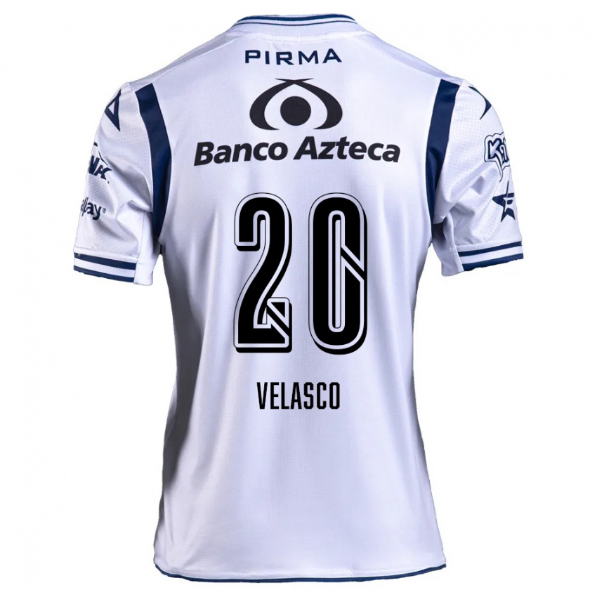 Niño Camiseta Kevin Velasco #20 Blanco Azul Marino 1ª Equipación 2024/25 La Camisa México