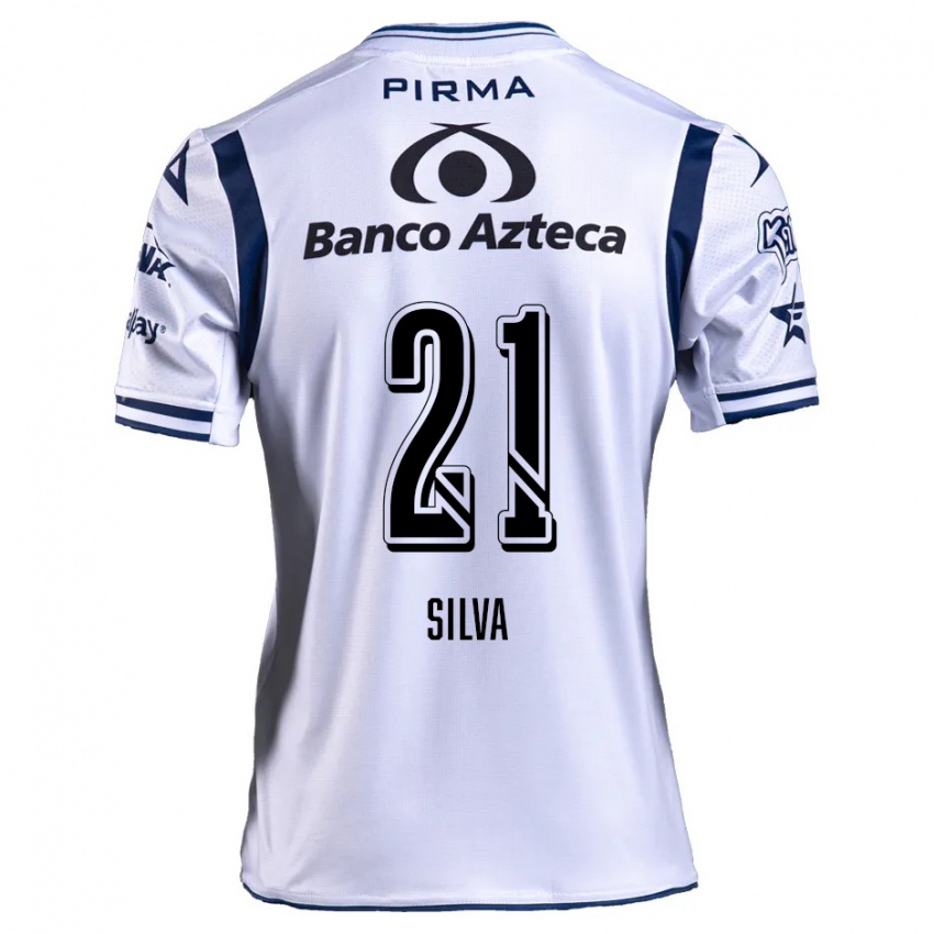 Niño Camiseta Gastón Silva #21 Blanco Azul Marino 1ª Equipación 2024/25 La Camisa México