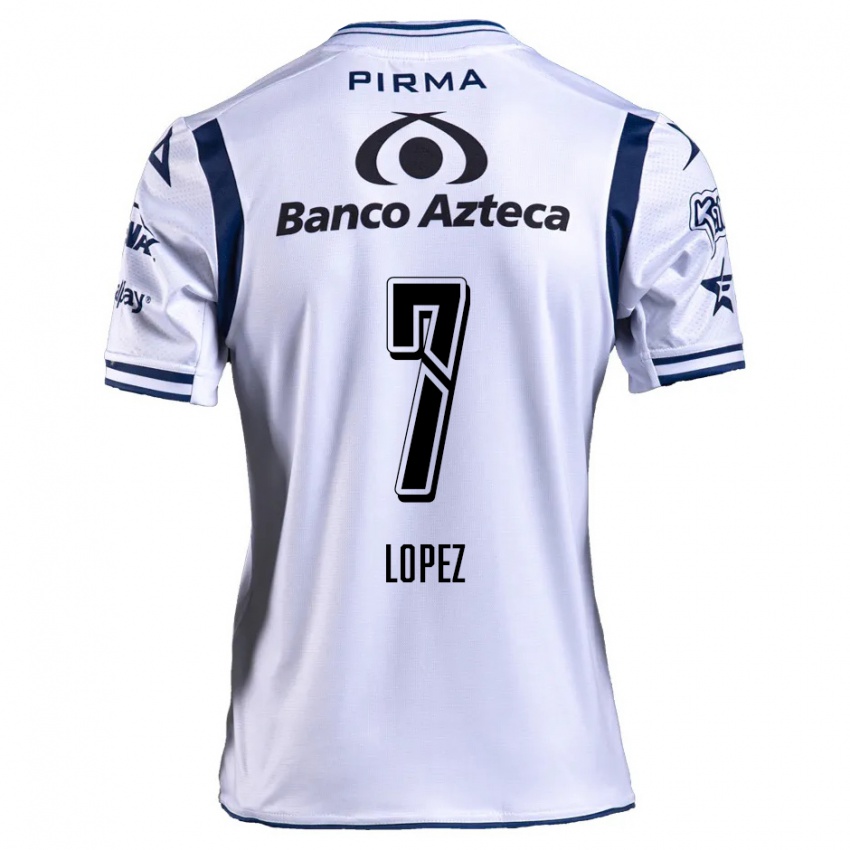 Niño Camiseta Viridiana López #7 Blanco Azul Marino 1ª Equipación 2024/25 La Camisa México