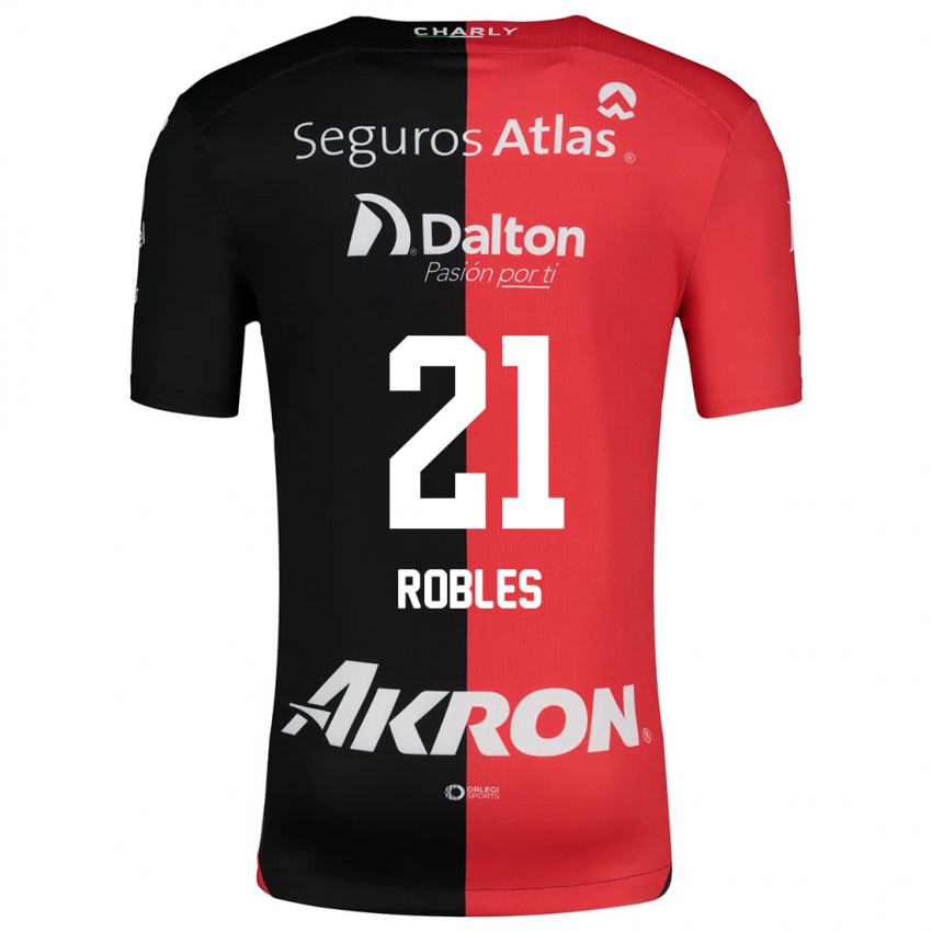 Niño Camiseta Carlos Robles #21 Negro Rojo 1ª Equipación 2024/25 La Camisa México