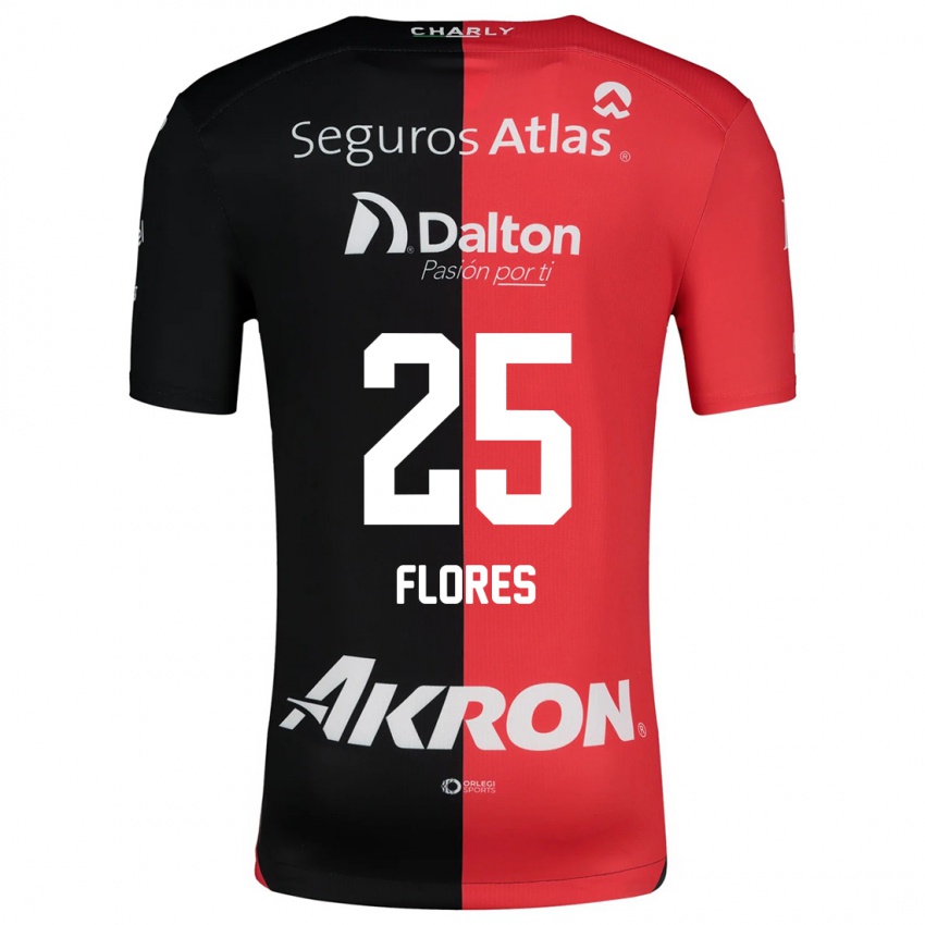 Niño Camiseta Leonardo Flores #25 Negro Rojo 1ª Equipación 2024/25 La Camisa México