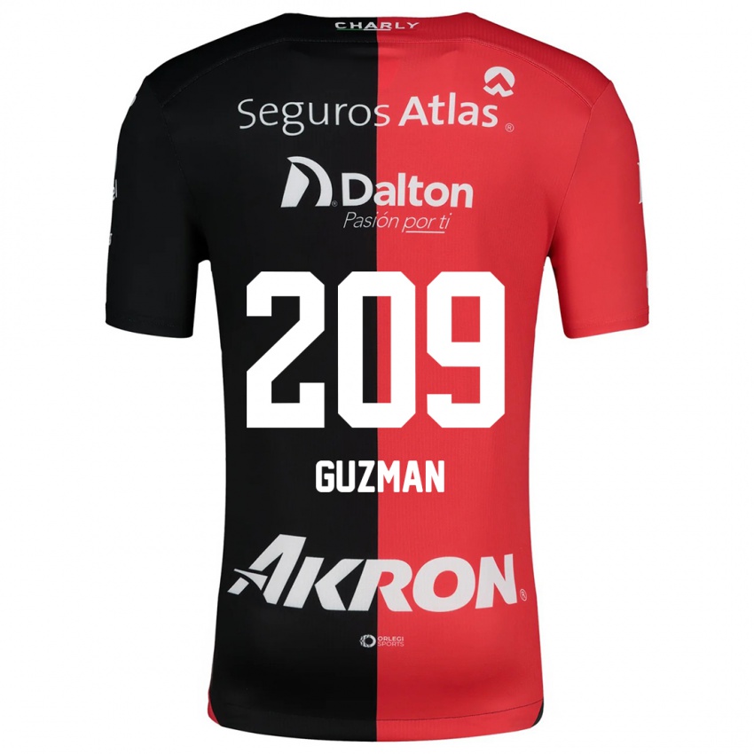 Niño Camiseta Jorge Guzmán #209 Negro Rojo 1ª Equipación 2024/25 La Camisa México