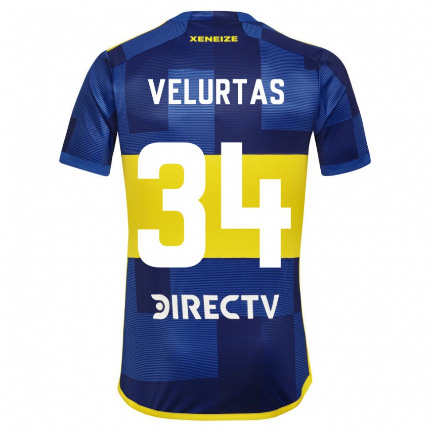 Niño Camiseta Pedro Velurtas #34 Azul Amarillo 1ª Equipación 2024/25 La Camisa México