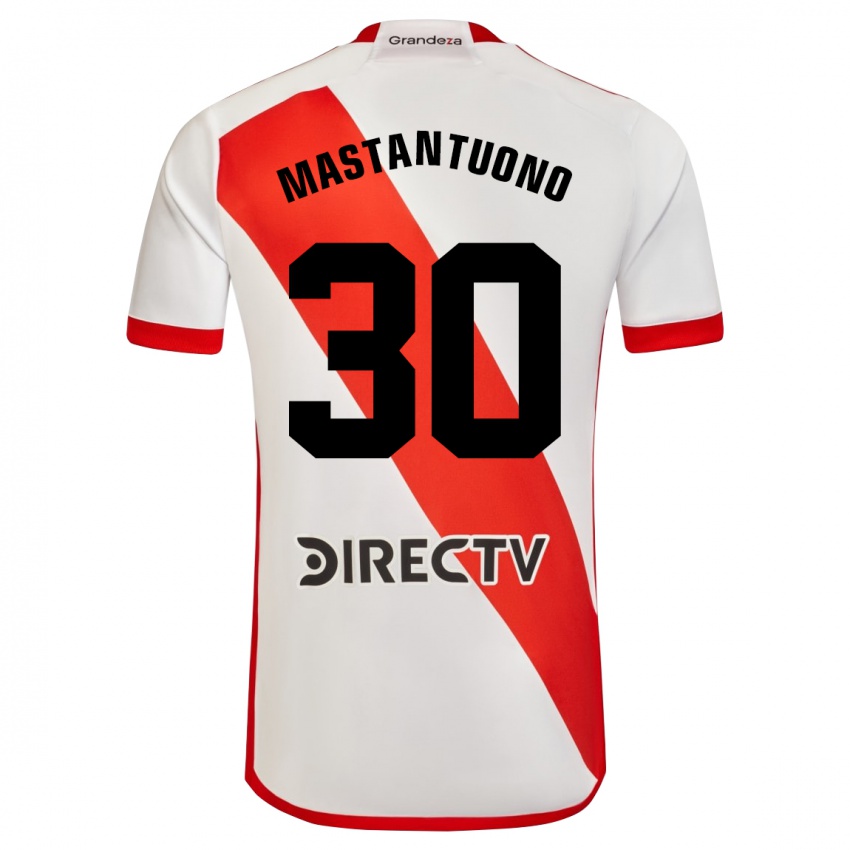 Niño Camiseta Franco Mastantuono #30 Blanco Rojo 1ª Equipación 2024/25 La Camisa México