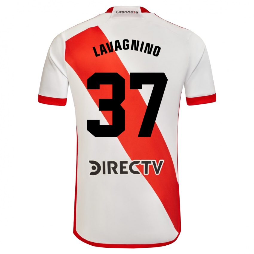 Niño Camiseta Lucas Lavagnino #37 Blanco Rojo 1ª Equipación 2024/25 La Camisa México