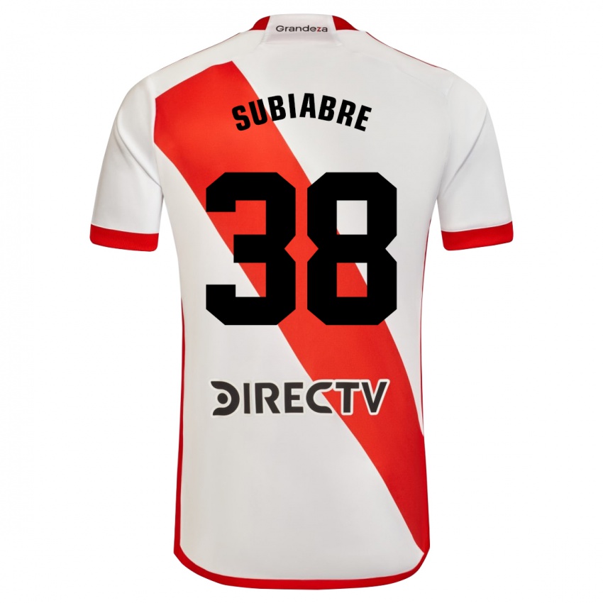 Niño Camiseta Ian Subiabre #38 Blanco Rojo 1ª Equipación 2024/25 La Camisa México