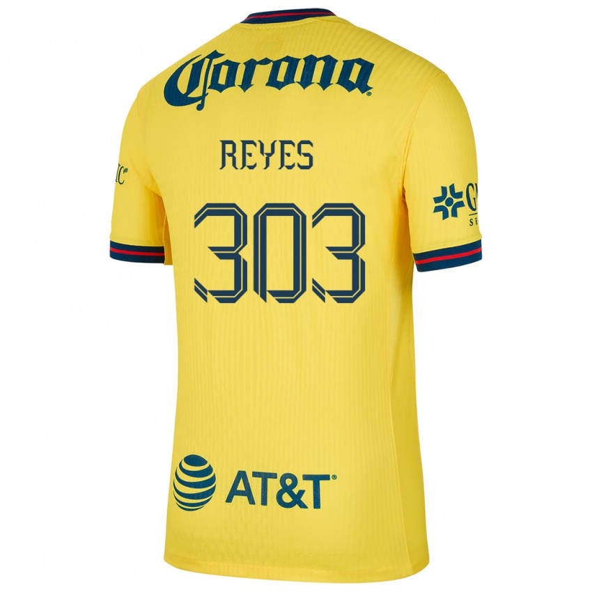 Niño Camiseta Diego Reyes #303 Amarillo Azul 1ª Equipación 2024/25 La Camisa México