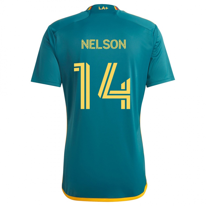 Niño Camiseta John Nelson #14 Verde Amarillo 2ª Equipación 2024/25 La Camisa México