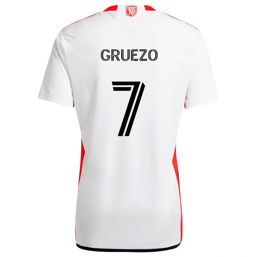 Niño Camiseta Carlos Gruezo #7 Blanco Rojo 2ª Equipación 2024/25 La Camisa México