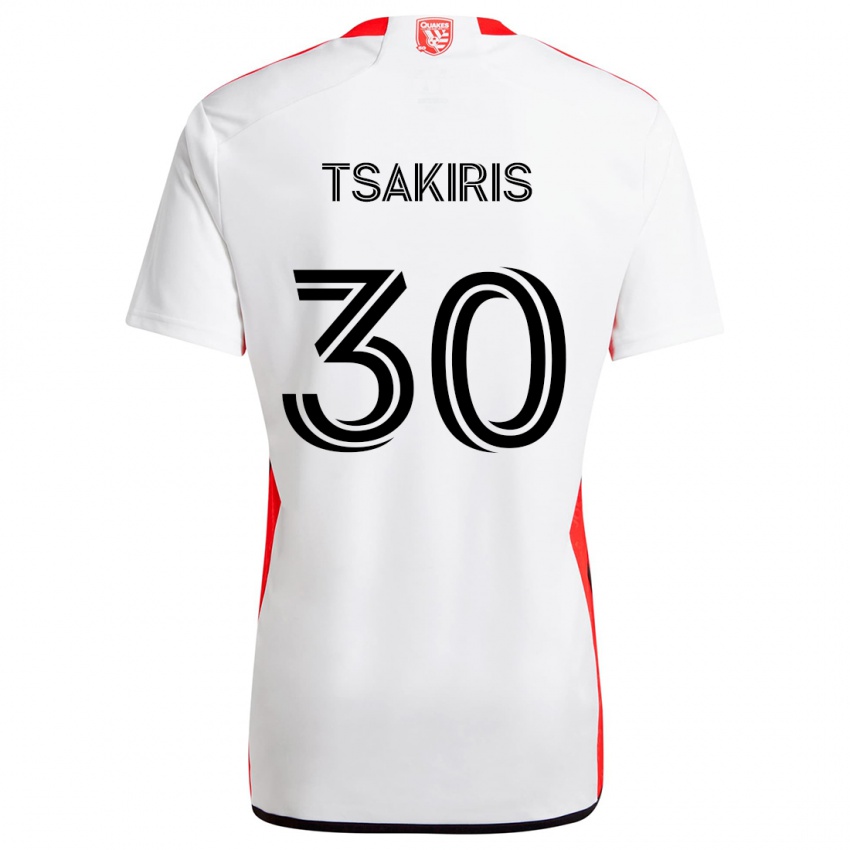 Niño Camiseta Niko Tsakiris #30 Blanco Rojo 2ª Equipación 2024/25 La Camisa México