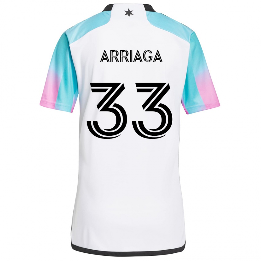 Niño Camiseta Kervin Arriaga #33 Blanco Azul Negro 2ª Equipación 2024/25 La Camisa México