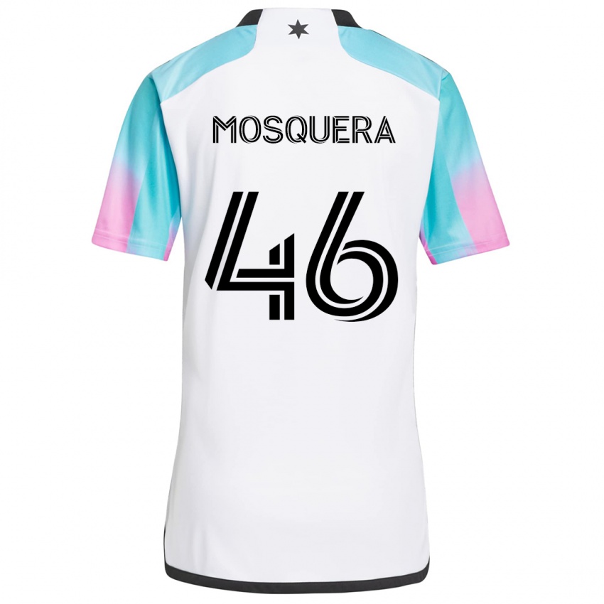 Niño Camiseta Juan Camilo Mosquera #46 Blanco Azul Negro 2ª Equipación 2024/25 La Camisa México